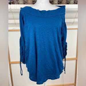 We the Free ruched sleeve off or on shoulder boho top oversized all cotton ❤️